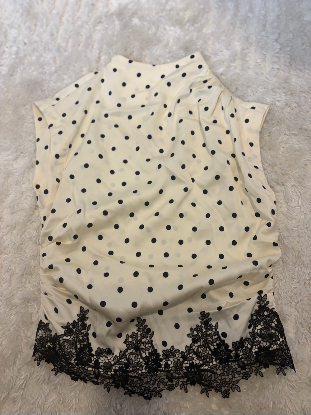 Commense Polka Dot Lace-Trim Sleeveless Top - Cream/Black